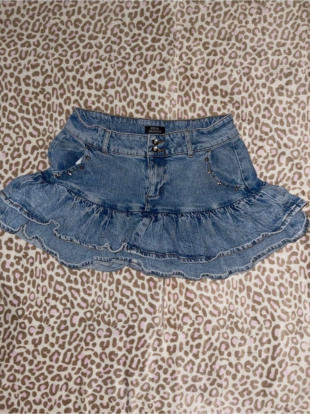 Y2K social collision Denim Ruffle Mini Skirt